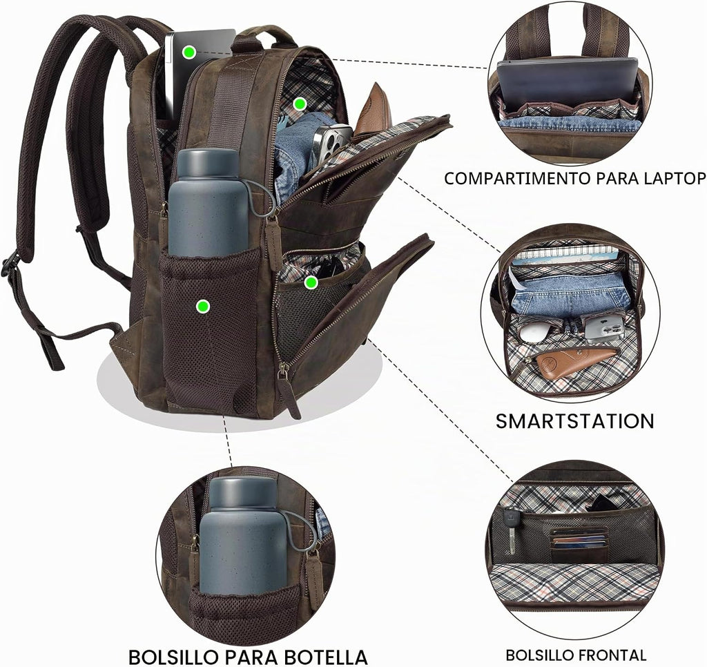 LEATHER VILLAGE Mochila de cuero para hombre de trabajo, Marrón desteñido
