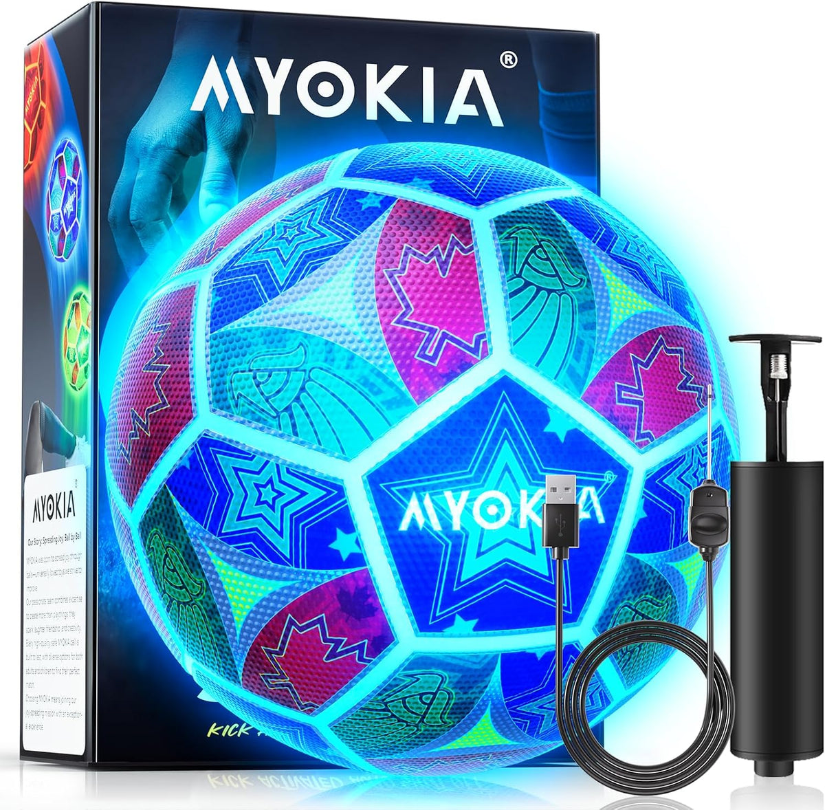 Balón de fútbol recargable con luz, tamaño 5, tricolor que brilla en la oscuridad