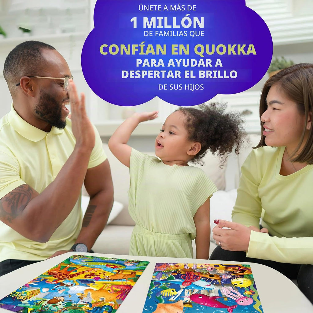 Rompecabezas QUOKKA para niños pequeños de 4 a 6 años – 4 x 48 piezas de rompecabezas para niños de 3 a 5 años – Aprende sobre insectos, África, Amazonas, rompecabezas de animales marinos para 2 a 4