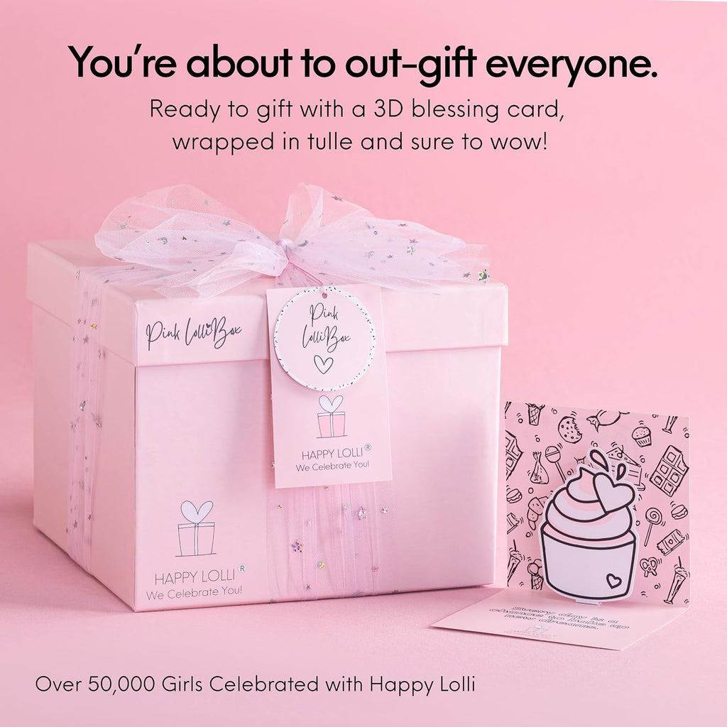 LolliBox Birthday Gift Set para niñasTween y adolescentes de 8–15 años, lista para regalar, 8 regalos envueltos individualmente
