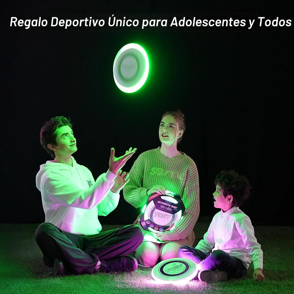 TOSY Flying Disc - 16 Million Colors RGB o 36 LEDs, Extremely Bright, Smart Modes, Camping Essentials para Teens/Kids/Adults/Men/Boys/Girls, Auto Light Up, Rechargeable, Waterproof, 175g