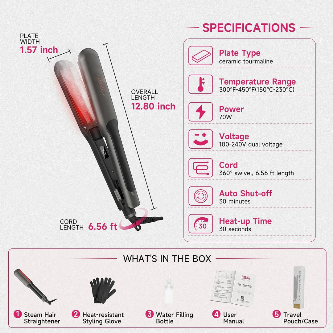 UKLISS Plancha de pelo profesional de 2 pulgadas de ancho | Vapor d...