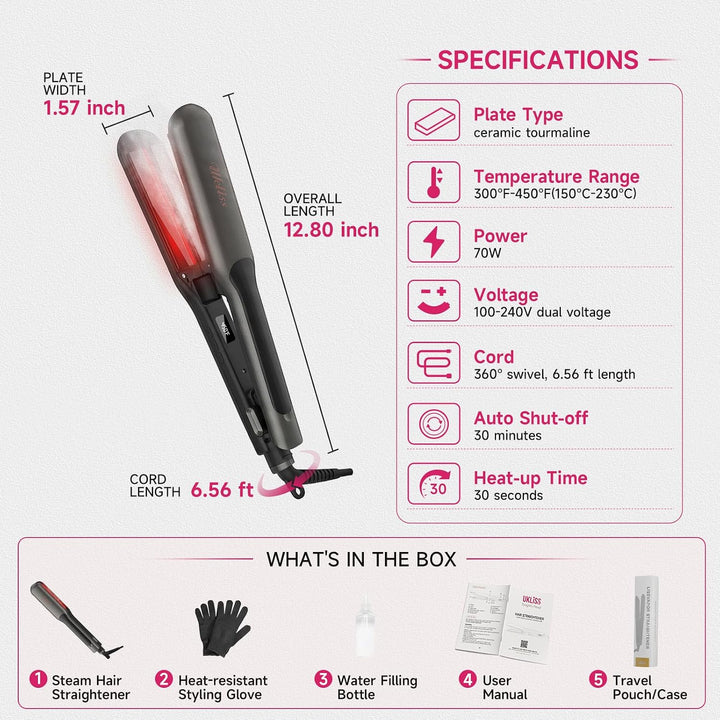UKLISS Plancha de pelo profesional de 2 pulgadas de ancho | Vapor d...