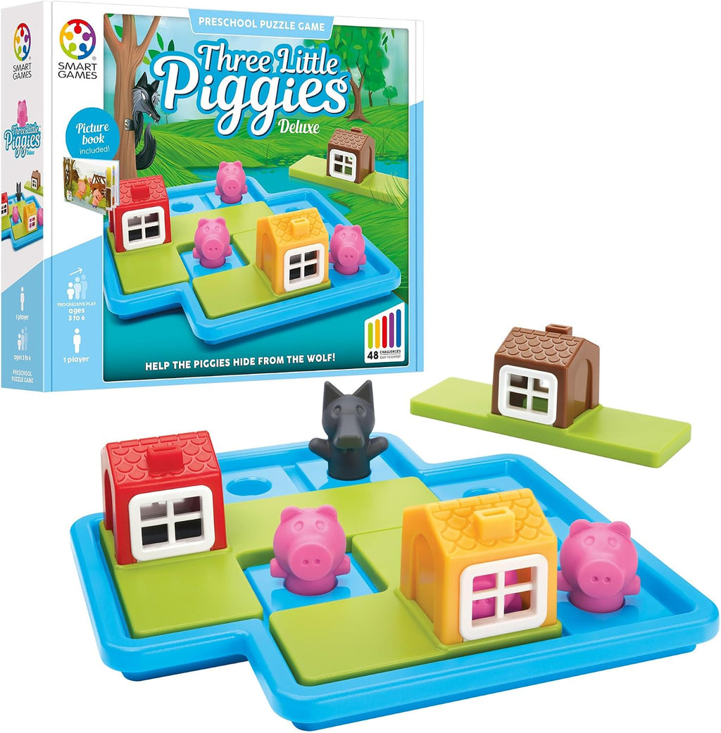 SmartGames Three Little Piggies Deluxe - Juego de rompecabezas preescolar galardonado, Tres cerditos