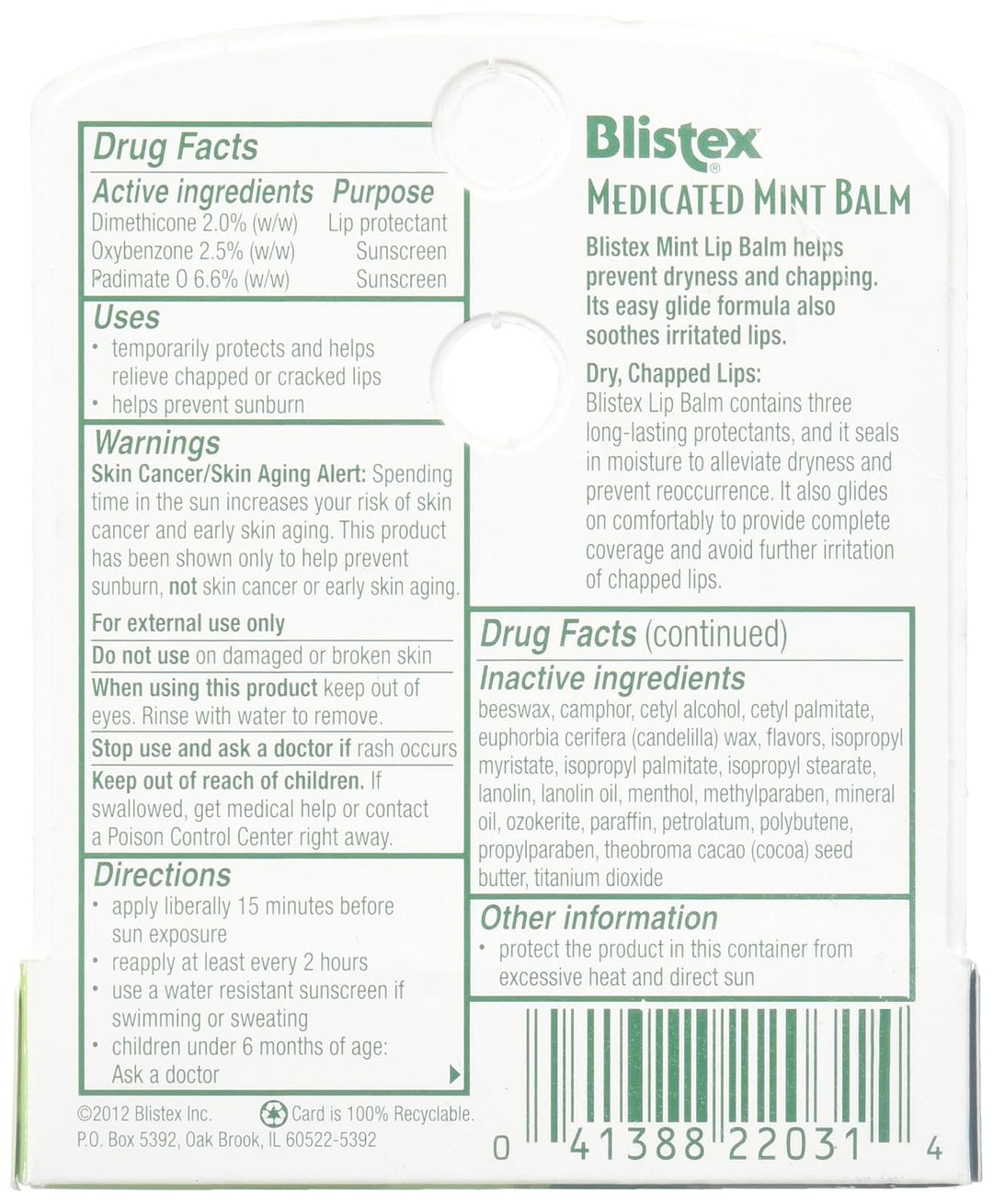 Blistex Bálsamo labial de menta medicada (paquete de 2)