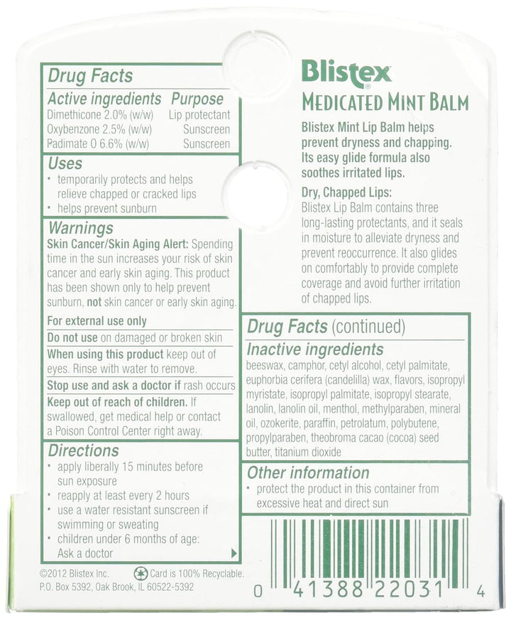 Blistex Bálsamo labial de menta medicada (paquete de 2)