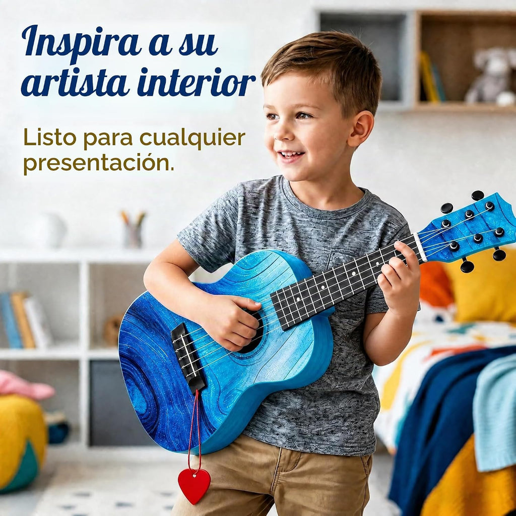 Ukelele de guitarra infantil para 3-5, 21 pulgadas, 6 cuerdas, azul