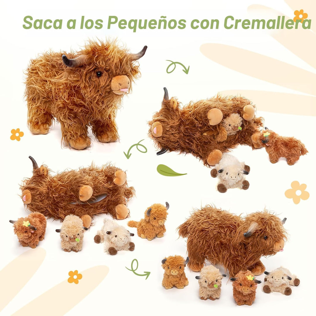 OUOZZZ - Juego de animales de peluche de vaca Highland, 14.5 pulgad...