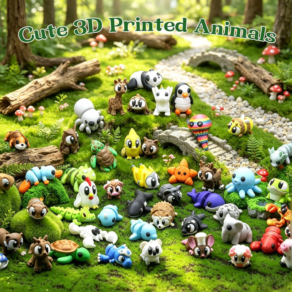 Juego de 50 mini figuras de animales impresos en 3D, juguetes para ansiedad