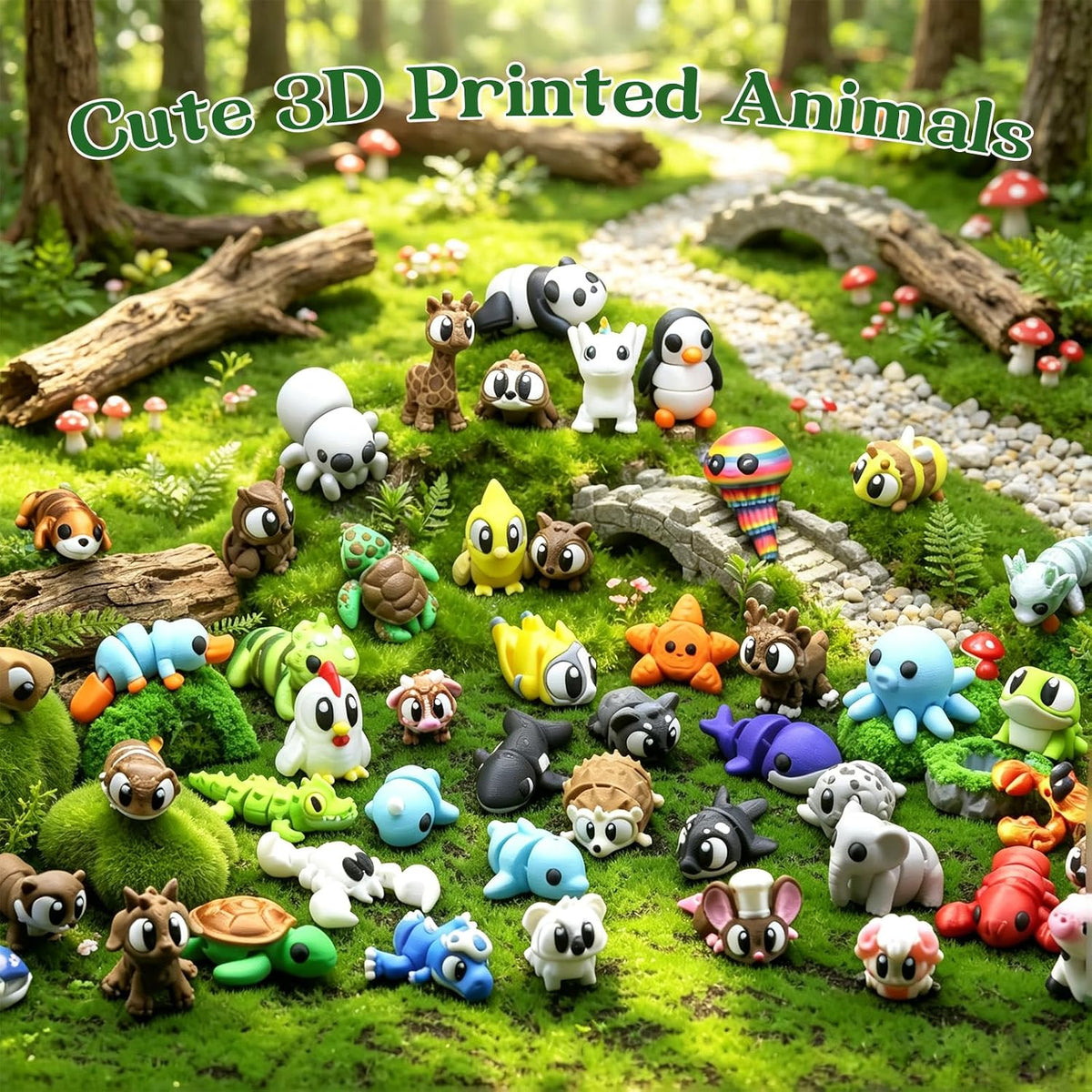 Juego de 50 mini figuras de animales impresos en 3D, juguetes para ansiedad