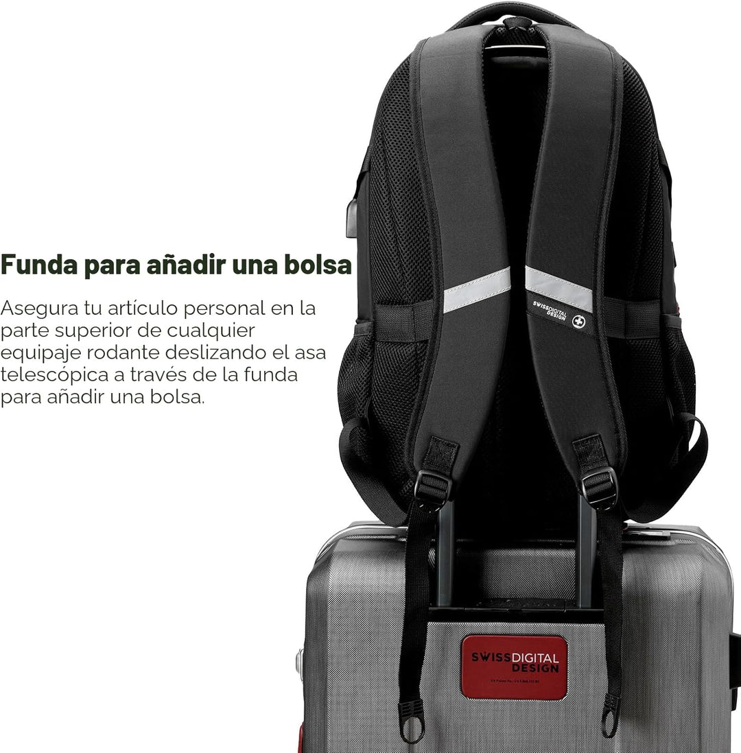 Swissdigital Mochila de diseño para laptop con puerto de carga USB,...