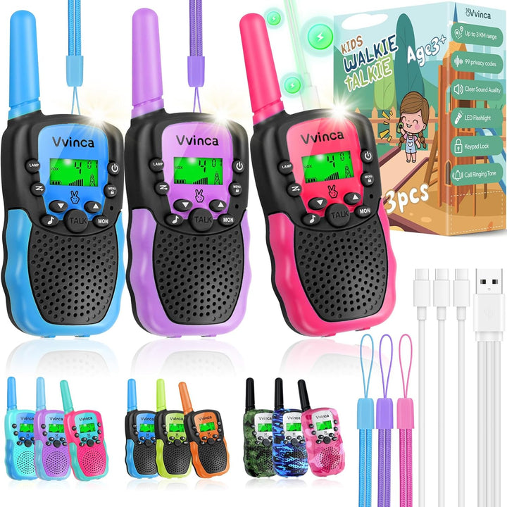 Vvinca Walkie Talkies para niños recargables paquete de 3, juguetes...