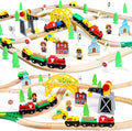 TOY Life Juego de tren de madera con grúa, pista de 60 piezas, niños 3-8