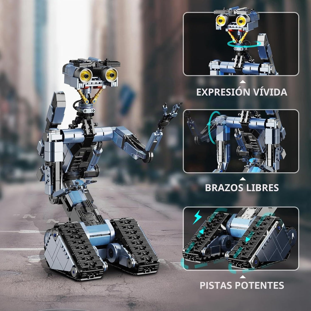 iATOM Johnny 5 Robot Building Set de 1176 piezas con control remoto, recargable, regalo para adultos y hombres, kit de modelo robótico de película STEM Tech