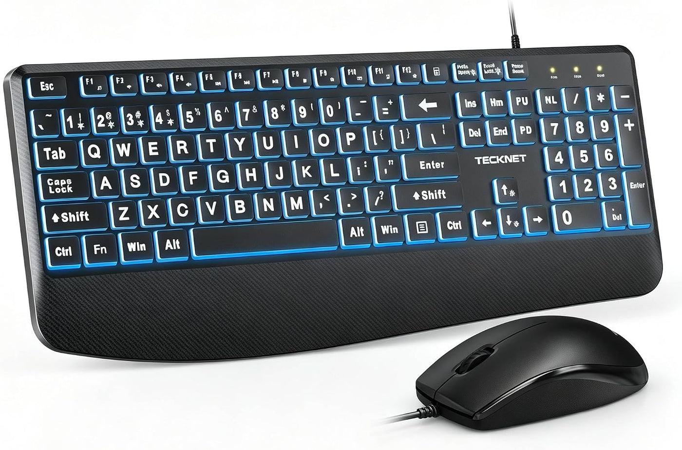 TECKNET Teclado retroiluminado de impresión grande, teclado de comp...