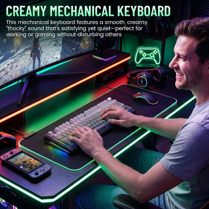 ROYALAXE Teclado mecánico inalámbrico, teclado cremoso con teclado...