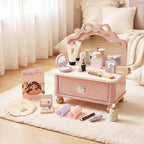 Juego de tocador de madera, kit de maquillaje para niños y niñas