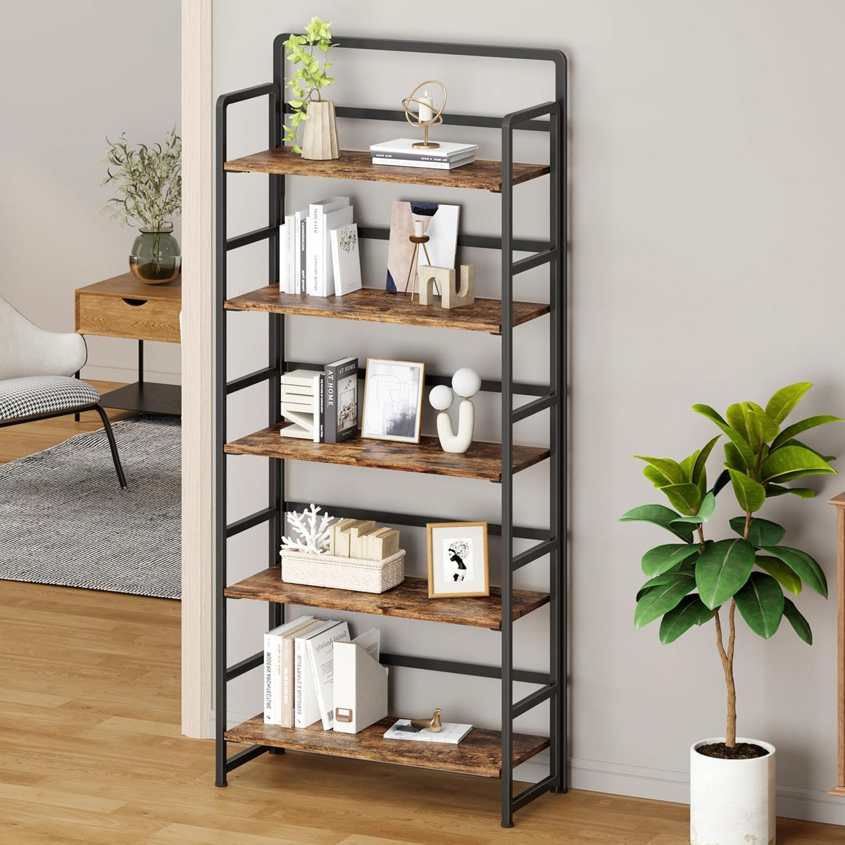 Estantería plegable de 5 niveles,Sin montaje,Almacenamiento de madera
