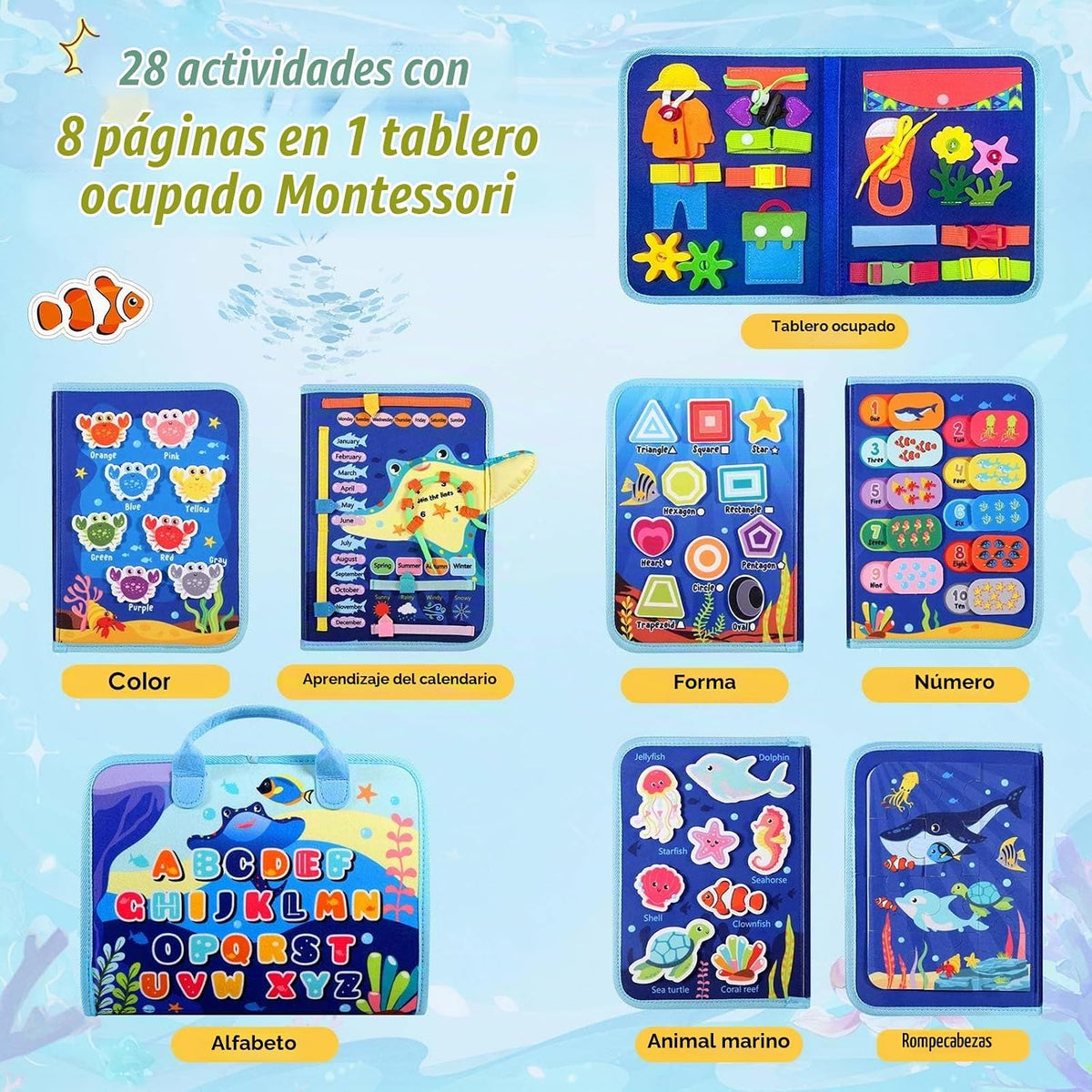 Winblo Tablero de actividades para niños pequeños, juguetes Montessori para niños pequeños, regalo de cumpleaños, libro educativo sensorial de aprendizaje ocupado para niños pequeños, actividades para