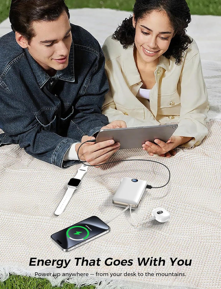 Sucrosey Banco de energía de 50,000 mAh con cable USB-C integrado y...