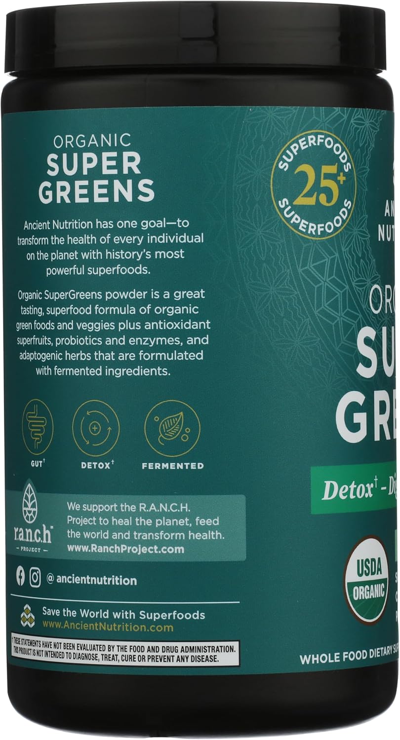 Ancient Nutrition SuperGreens Polvo con Probióticos, Sabor a Menta...