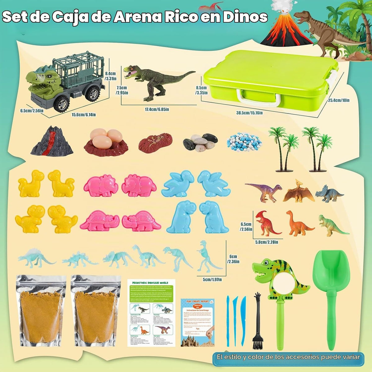 FRUSE Kit de Arena Sensorial de Dinosaurios, Arena para Cubeta Sensorial, Juguetes de Dinosaurios para Niños