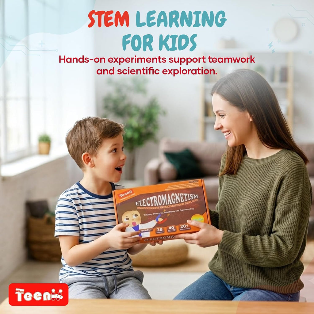 Teenii Kit de electricidad y magnetismo para niños, experimentos científicos STEM con circuitos eléctricos, juguete educativo de física, juego de descubrimiento científico para niños y niñas de 8 años, 50 piezas