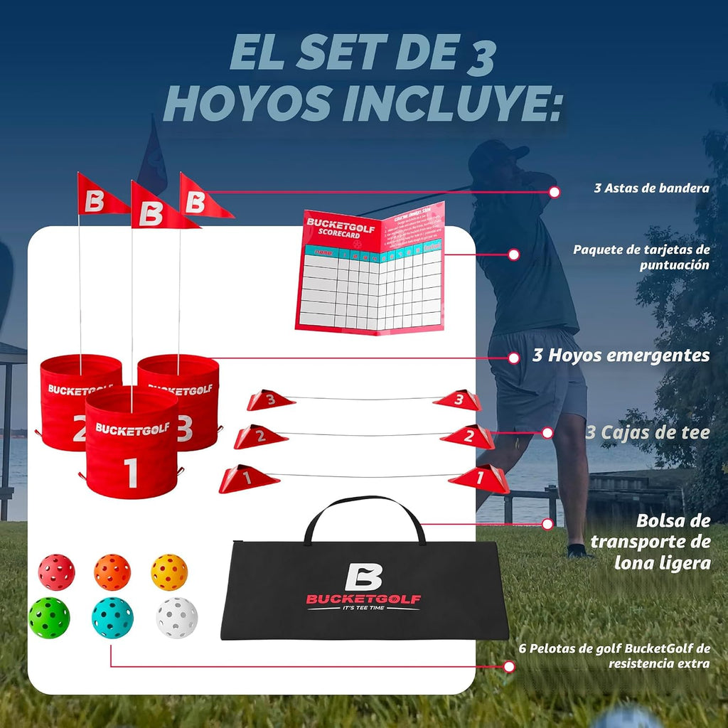 BUCKETGOLF Original Game Set de Viaje de 3 Hoyos