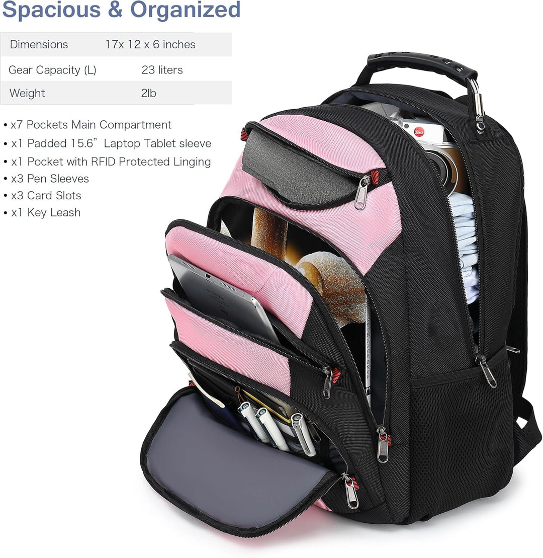 Mochila para laptop Boavan para hombre (Negro, 15.6), rosa y negro,...