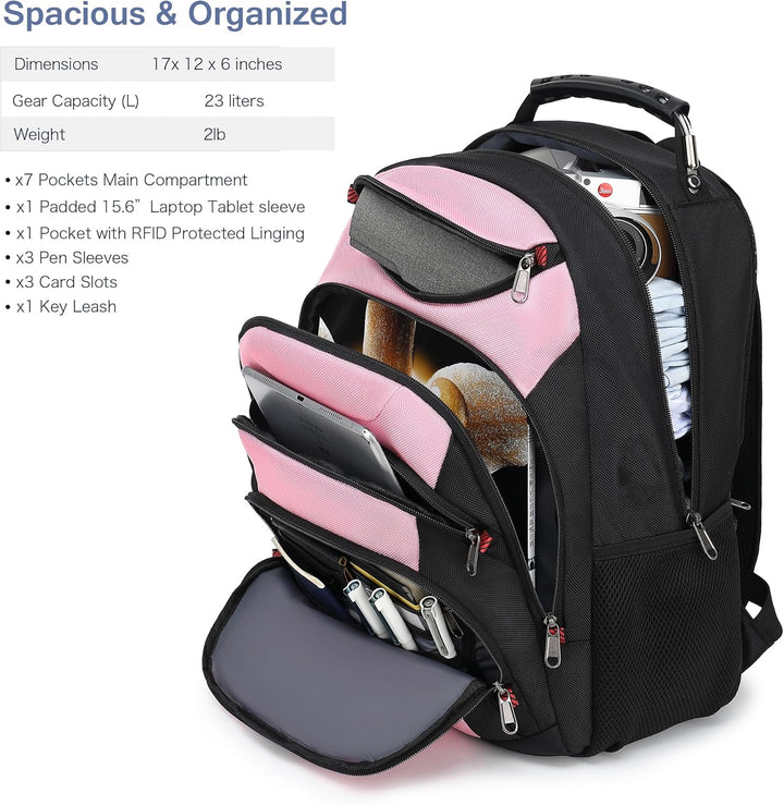 Mochila para laptop Boavan para hombre (Negro, 15.6), rosa y negro,...