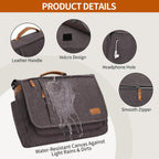 ESTARER Bolso de Mensajero para Computadora Resistente al Agua de Lona, Bolso de Hombro de 15.6 Pulgadas para Laptop para Viaje y Trabajo, Gris