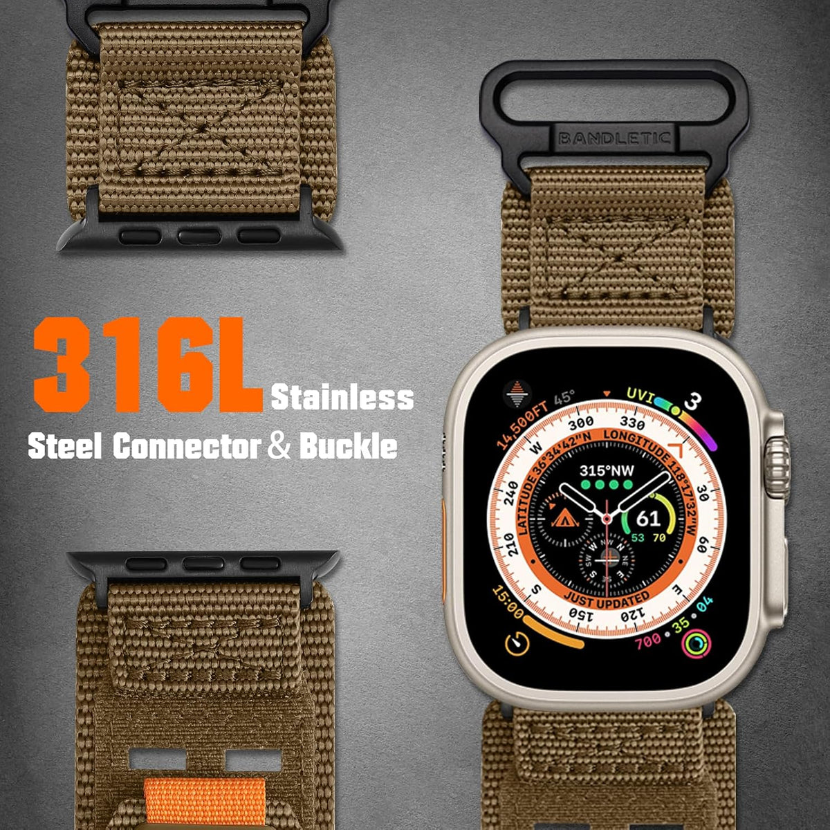Bandletic Correa táctica ancha de nailon compatible con Apple Watch