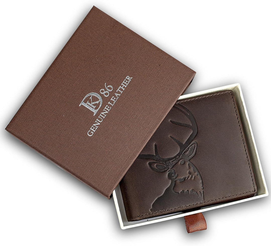 DK86 Cartera de cuero genuino para hombre, billetera biplegable con...