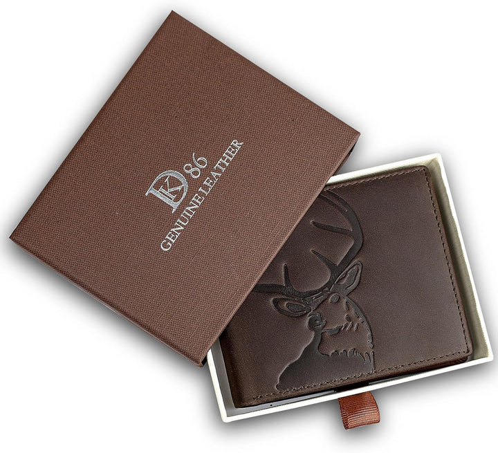DK86 Cartera de cuero genuino para hombre, billetera biplegable con...