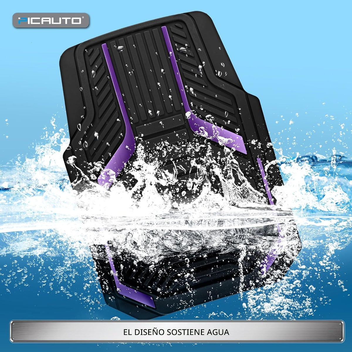 PIC AUTO Alfombras de piso de goma resistentes, juego de alfombrillas de auto de película de aluminio púrpura, alfombrillas delanteras y traseras para auto con respaldo antideslizante, protección para
