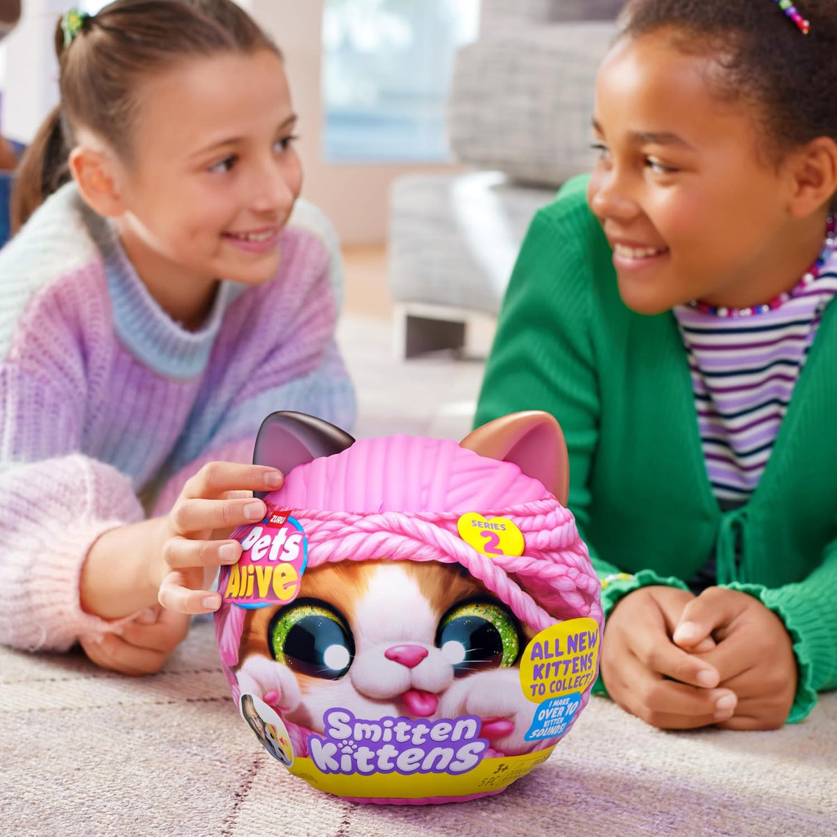 Pets Alive Smitten Kittens Serie 2 (Gato Calicó) por ZURU – Peluche Interactivo con 10 Sonidos, Unboxing Sorpresa, Mascota Suave Coleccionable para Edades 3+