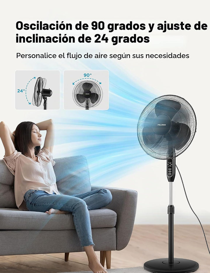 PELONIS Ventilador de pedestal oscilante ajustable de 16" con c...