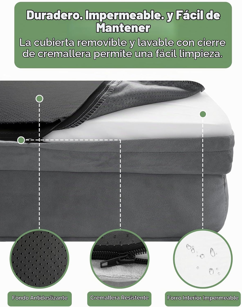 Spotted Play - Cama ortopédica para perros con laterales - Sofás para perros medianos, sofá de espuma de apoyo con funda extraíble y lavable, forro impermeable y fondo antideslizante, gris - M