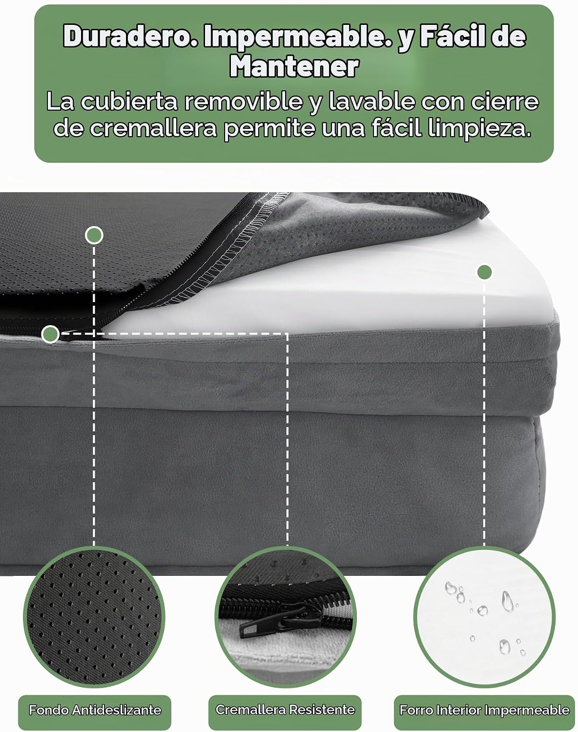Spotted Play - Cama ortopédica para perros con laterales - Sofás para perros medianos, sofá de espuma de apoyo con funda extraíble y lavable, forro impermeable y fondo antideslizante, gris - M