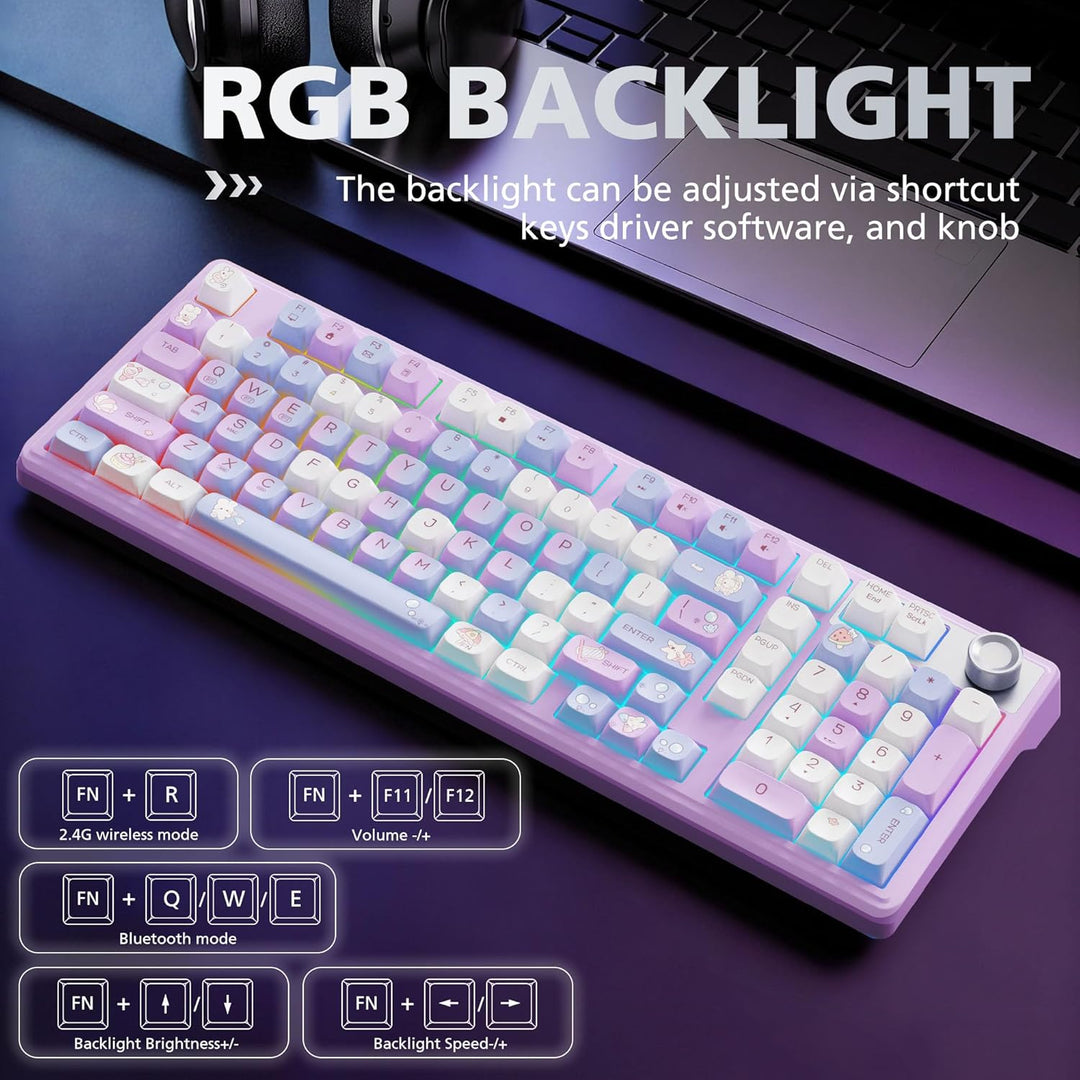 ROYALAXE F98 Teclado cremoso con teclado numérico, teclado mecánico...