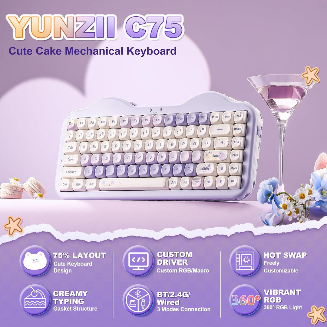 YUNZII Teclado mecánico inalámbrico C75, diseño del 75%, NKRO inter...