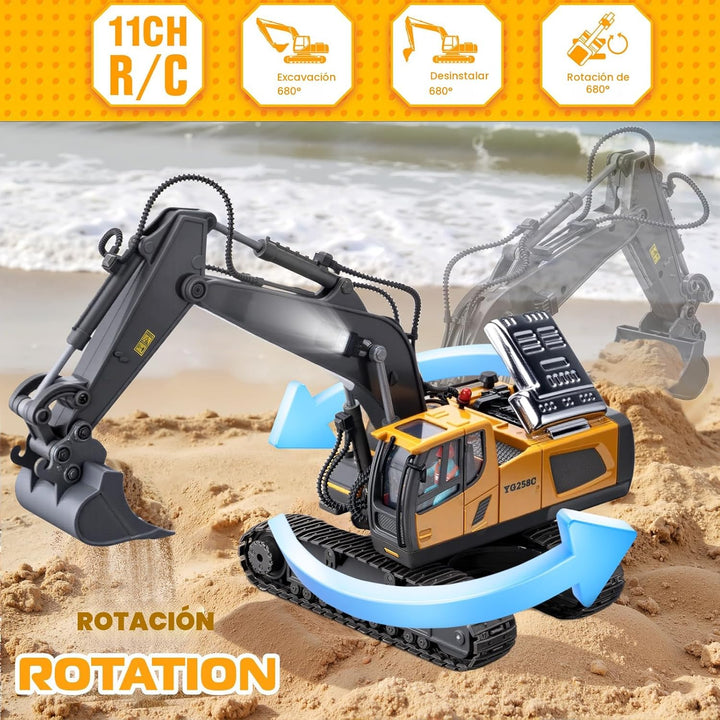 Samtop Juguetes de excavadora con control remoto, vehículos de cons...