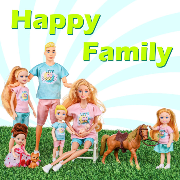 TREKFOX Set de Muñecas Familiares de 7 Personas Incluye Mamá Embara...