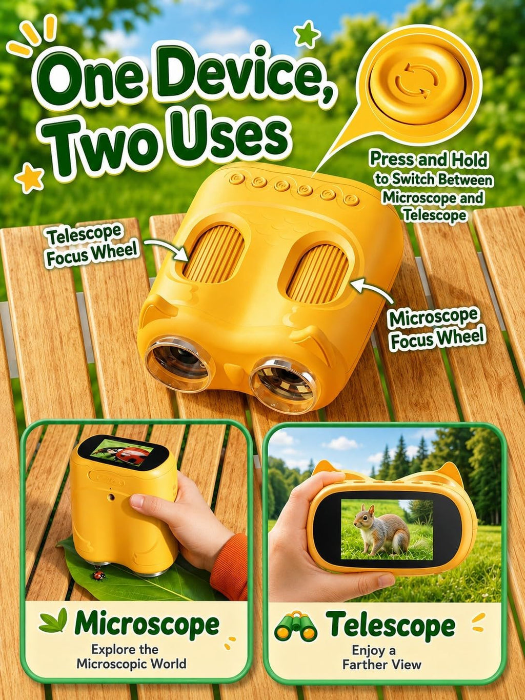Telescopio de microscopio de mano 2-en-1 para niños, microscopio de