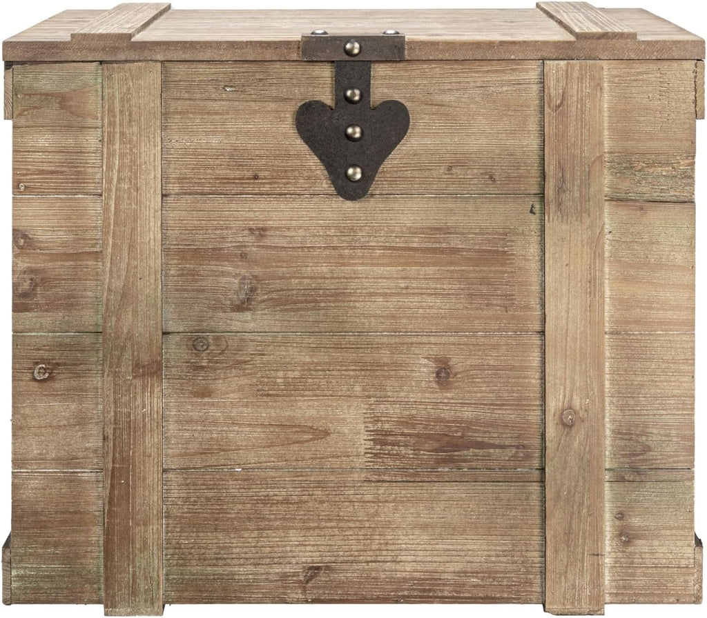 Household Essentials Tronco decorativo antiguo, grande, panel de abeto chino y MDF, parte trasera lisa y acento de bisagra de metal, parte superior plana y tapa abierta