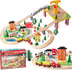 Juego de trenes de madera de 78 piezas para niños pequeños - Kits de vías