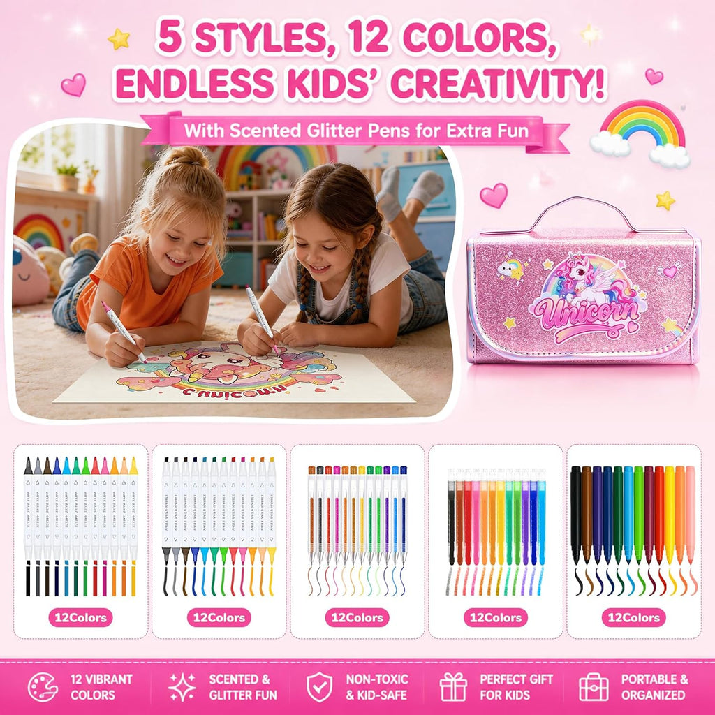 DreamyCandy Juego de 70 marcadores lavables para niños de 4 a 8 años, set de arte de unicornio para regalos