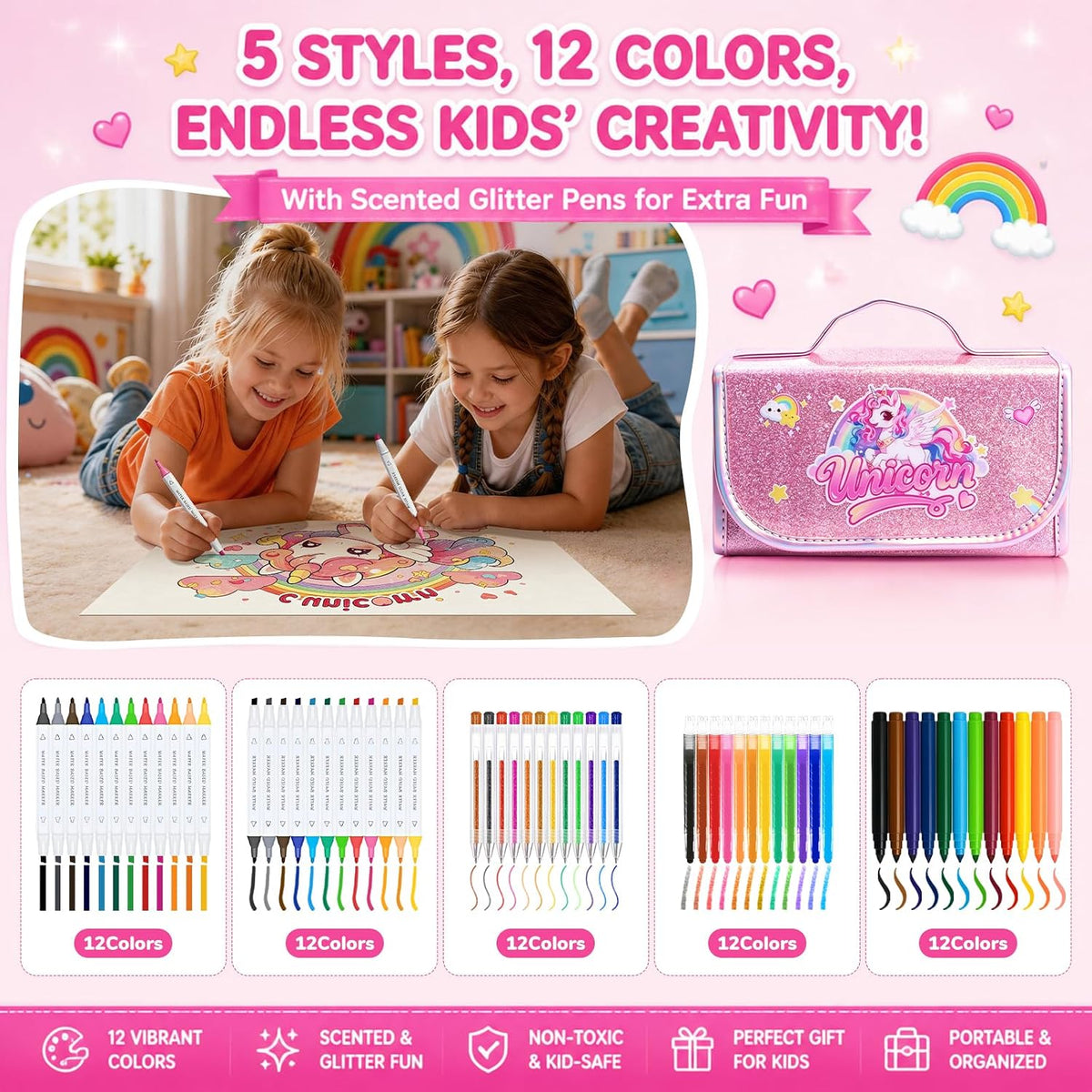 DreamyCandy Juego de 70 marcadores lavables para niños de 4 a 8 años, set de arte de unicornio para regalos