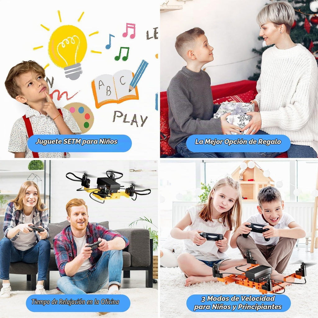 Mini Drone para niños y principiantes, Kits de construcción de drones 5-EN-1 DIY creativos para que los niños construyan sus propios drones, 5 diseños diferentes, con altitud estática
