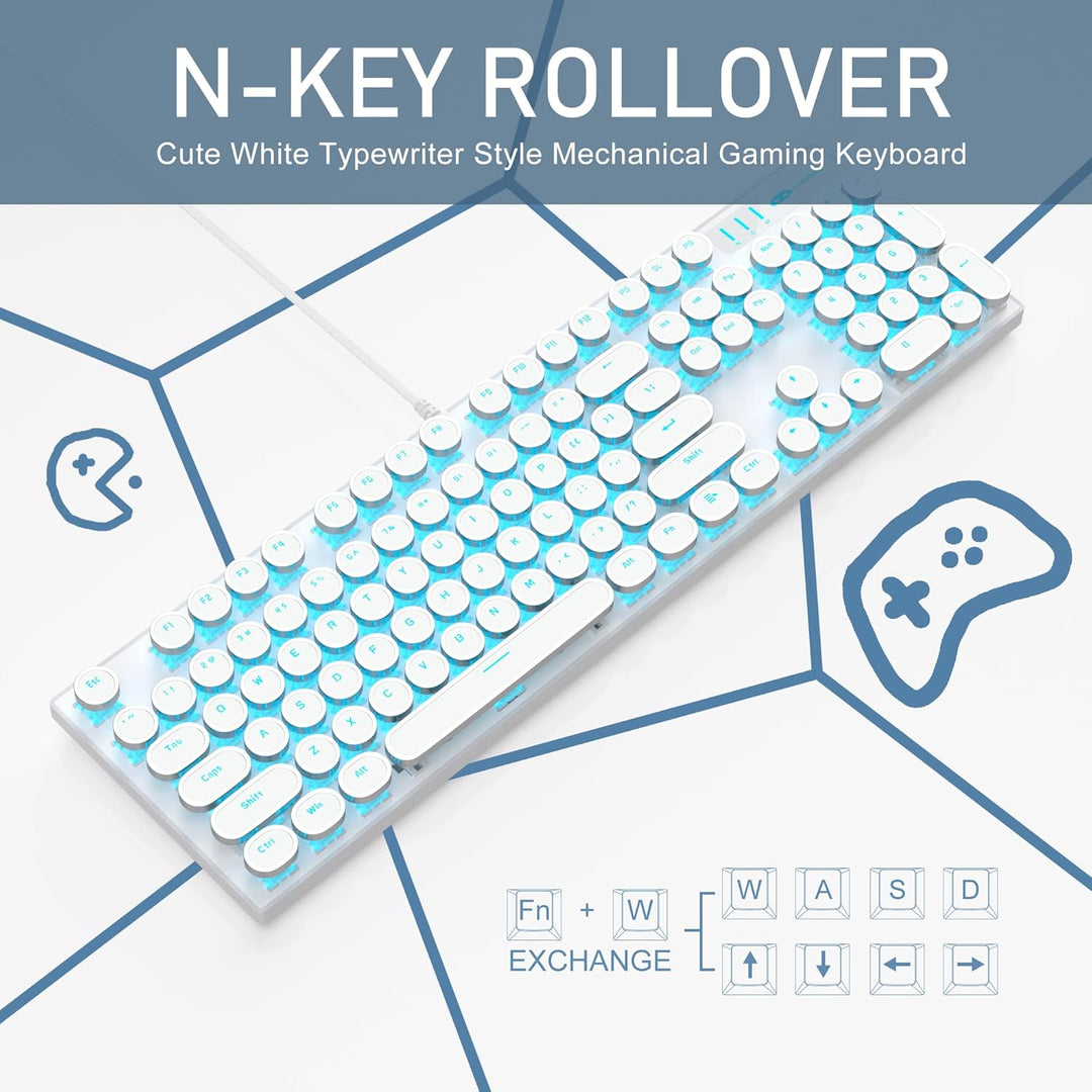 Camiysn Teclado Mecánico para Juegos Estilo Máquina de Escribir, Te...